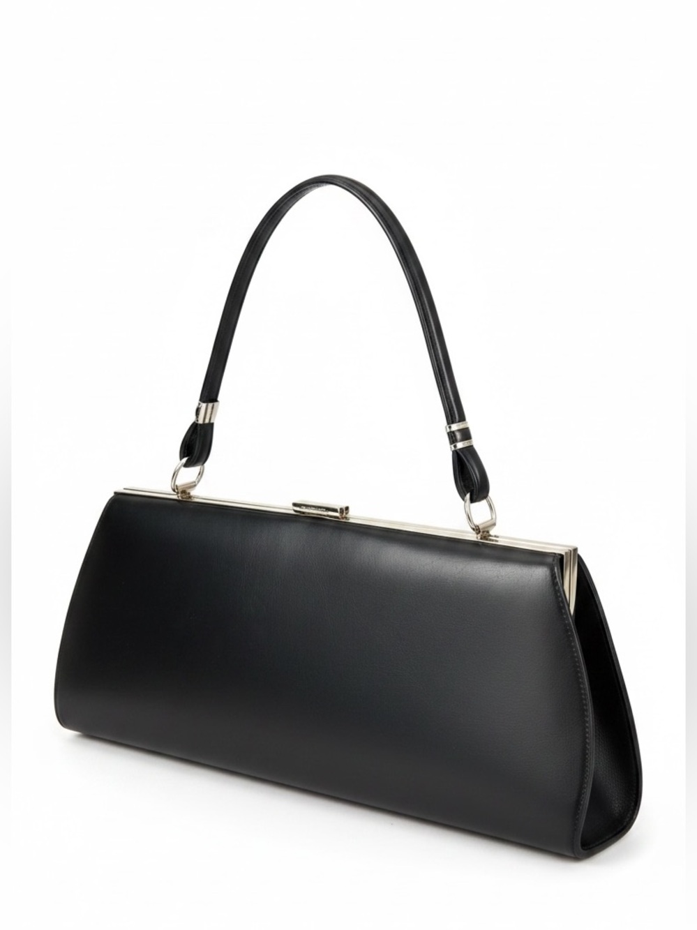 Black Faux Leather Clutch Shoulder Bag Minimalist Vintage Style